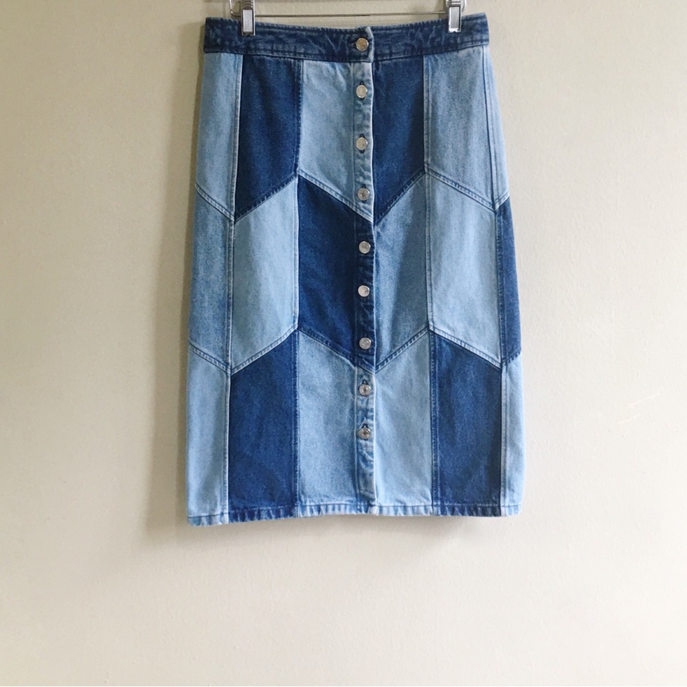 Sezane Alexane Denim Patchwork Skirt - Picture 2 of 6